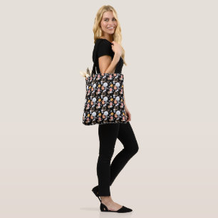 Modern Abstraction Cute Pattern Pink Doodle Black Tote Bag
