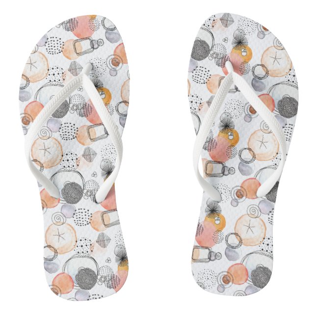 Modern Abstraction Cute Pattern Pink Doodle Jandals (Footbed)