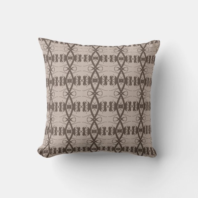 Modern Abtract Coffee Brown & Sand Beige Pattern Cushion (Front)