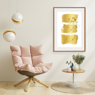 Modern Accent Wall Abstract Art Gold Brush Strokes Poster