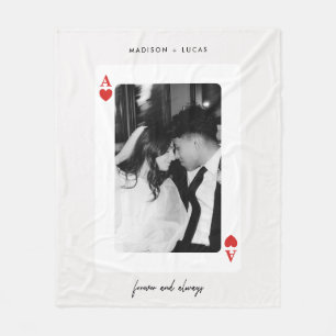 Modern Ace of Hearts Couple Photo Custom Names Fleece Blanket