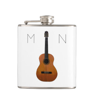 Modern Acoustic Guitar Monogram Minimalist Hip Flask