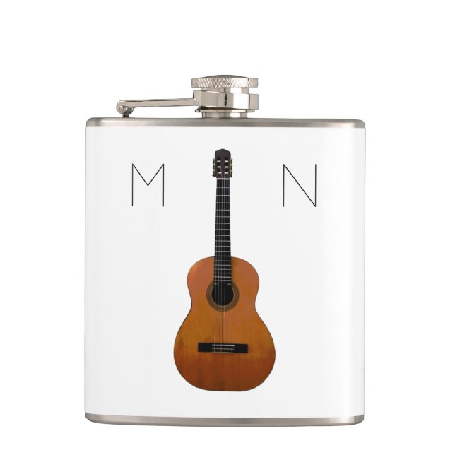 Modern Acoustic Guitar Monogram Minimalist Hip Flask (Front)