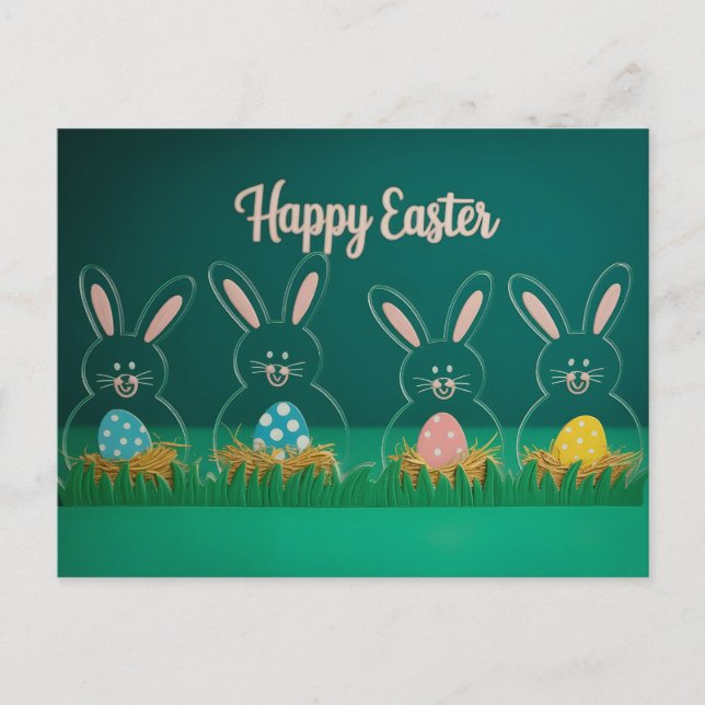 Modern Acrylic Easter Bunny Decorations with Eggs Holiday Postcard (Front)