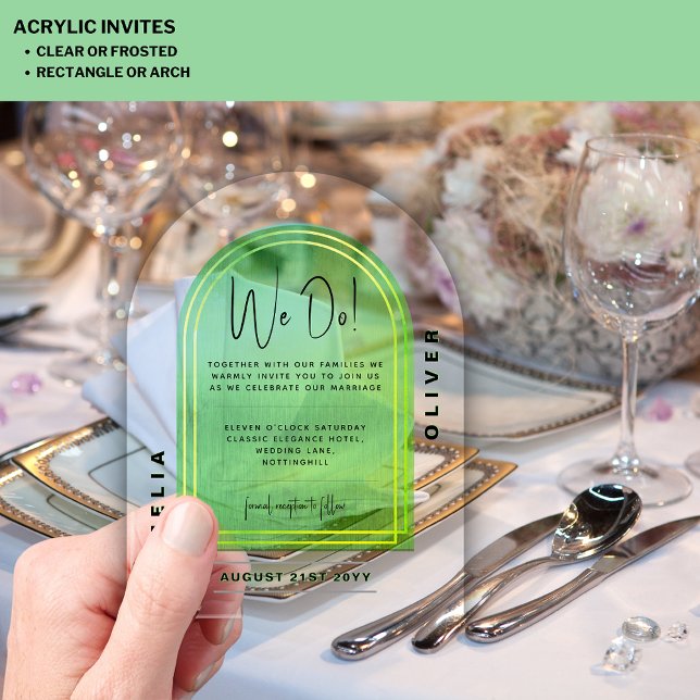 Modern Acrylic Lime Green Bold Minimalist Wedding Acrylic Invitations (Creator Uploaded)