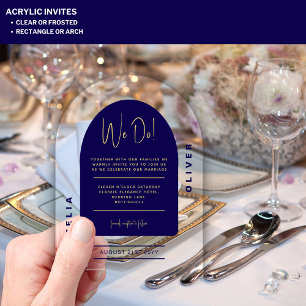 Modern Acrylic Navy Blue Gold Minimalist Wedding Invitations