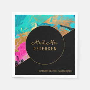 Modern acrylic painting gold wedding Mr & Mrs Napkin