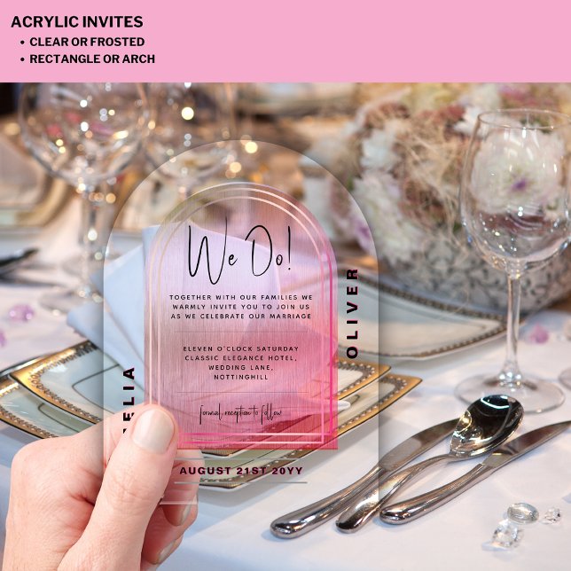 Modern Acrylic Pink Rose Bold Minimalist Wedding Acrylic Invitations (Creator Uploaded)