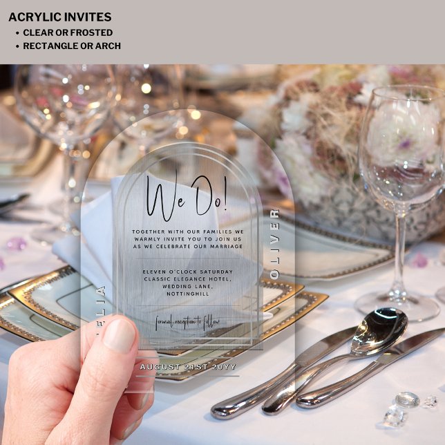 Modern Acrylic Silver Bold Grey Minimalist Wedding Acrylic Invitations (Creator Uploaded)