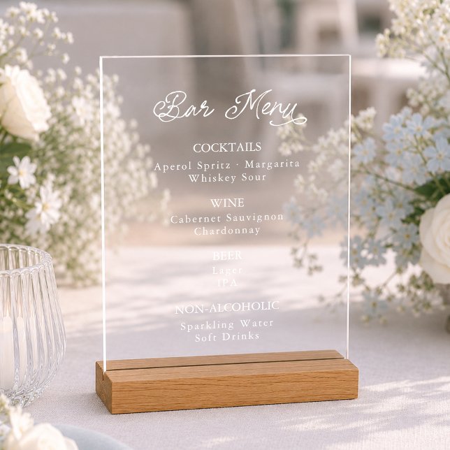 Modern Acrylic Wedding Bar Menu Sign (Creator Uploaded)