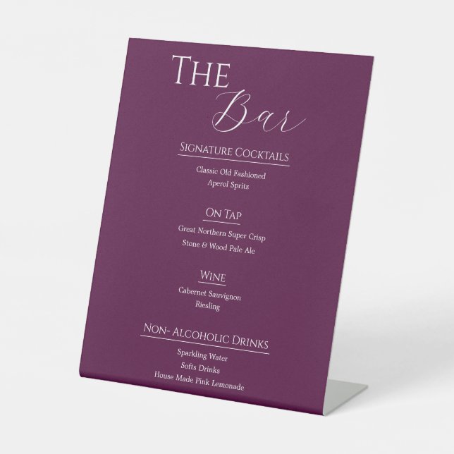Modern Acrylic Wedding Bar Menu Sign | Editable Co (Front)