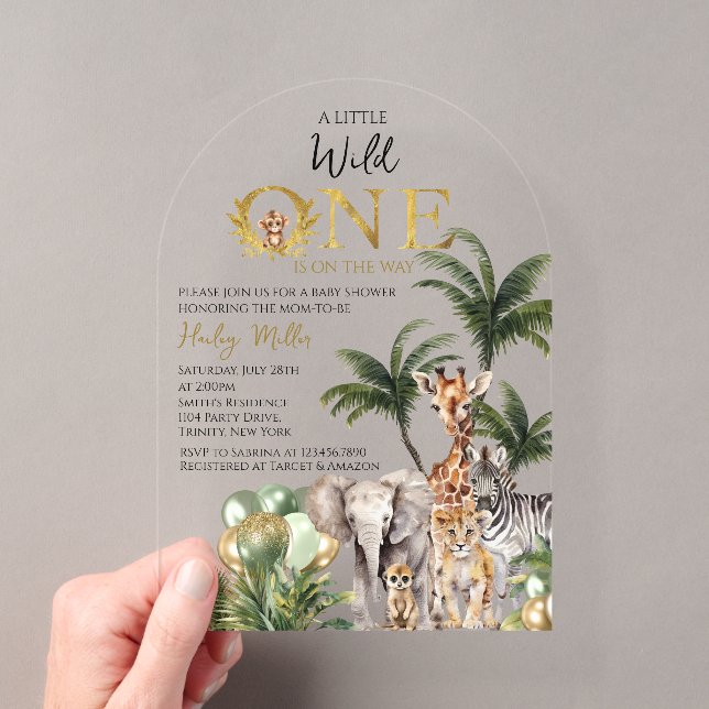 Modern Acrylic Wild One Safari Jungle Animals Invitations (Insitu (Handheld))