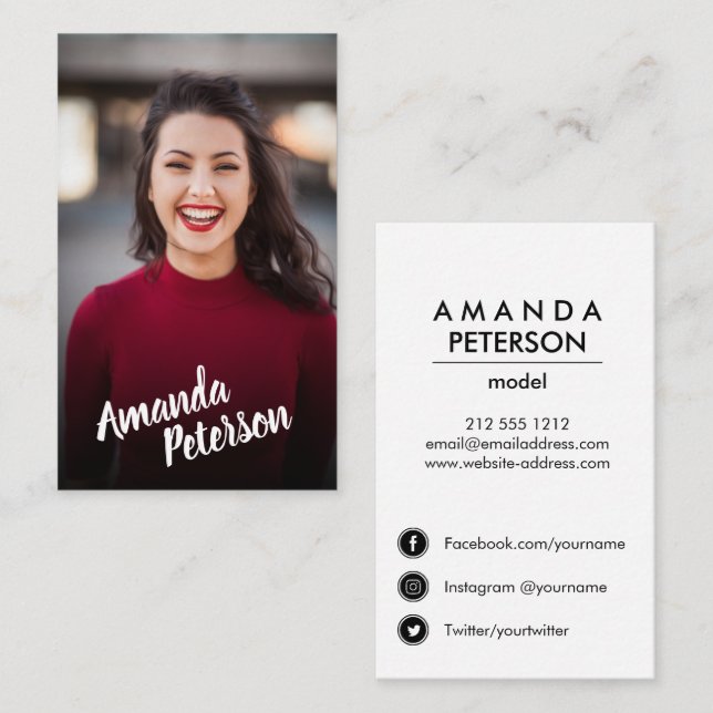 Modern Actor Model Dancer Photo Social Media Icons Business Card (Front/Back)