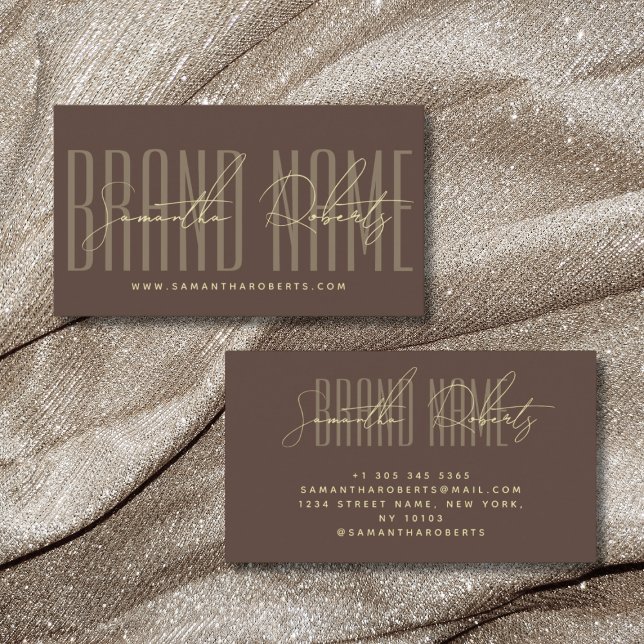 Modern add brand name elegant brown business card (Creator Uploaded)