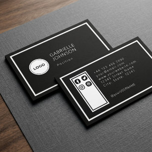 Modern Add Logo Circle Professional Black White Business Card