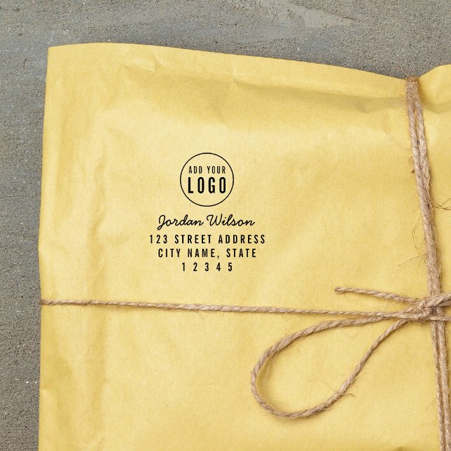 Modern Add Your Logo Script and Bold Address Self-inking Stamp (Creator Uploaded)