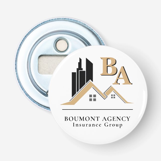 Modern Add Your Own Logo Professional Black Gold Bottle Opener (Front)