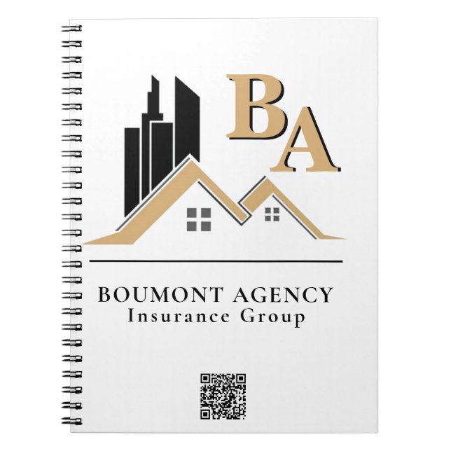 Modern Add Your Own Logo Professional Black Gold Notebook (Front)