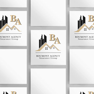 Modern Add Your Own Logo Professional Black Gold Square Business Card