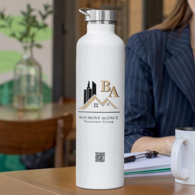 Modern Add Your Own Logo Professional Black Gold Water Bottle (Creator Uploaded)