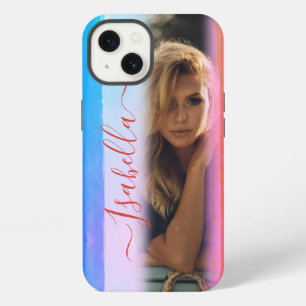 Modern Add Your Own Photo Custom Name Watercolor iPhone 13 Case