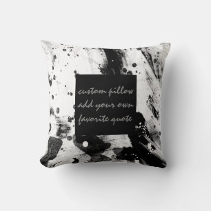 modern add your own quote abstract black and white cushion