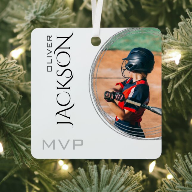 Modern Add Your Photo Baseball Card Metal Tree Decoration (Insitu)