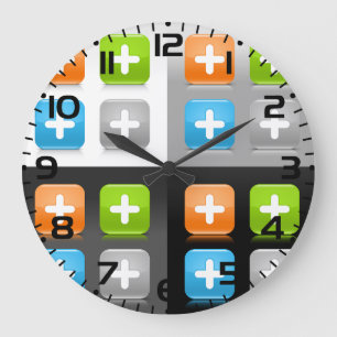 Modern Addition Math Symbol Shiny Glassy Icons Large Clock