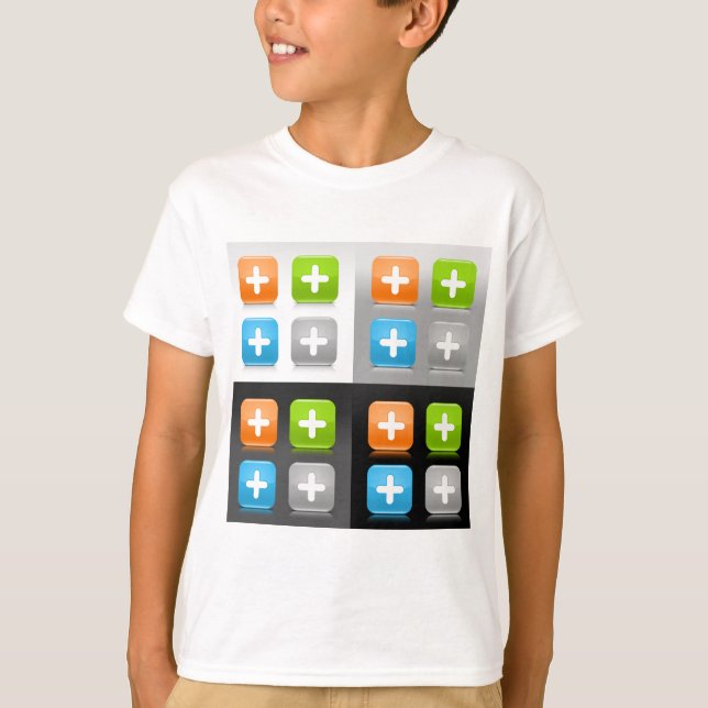 Modern Addition Math Symbol Shiny Glassy Icons T-Shirt (Front)