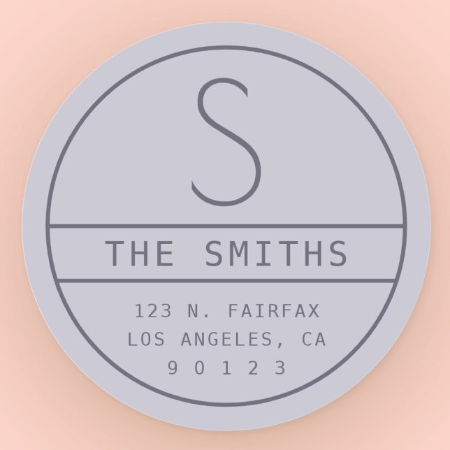 Modern Address & Monogram | Hazy Purple Lavender Classic Round Sticker (Creator Uploaded)