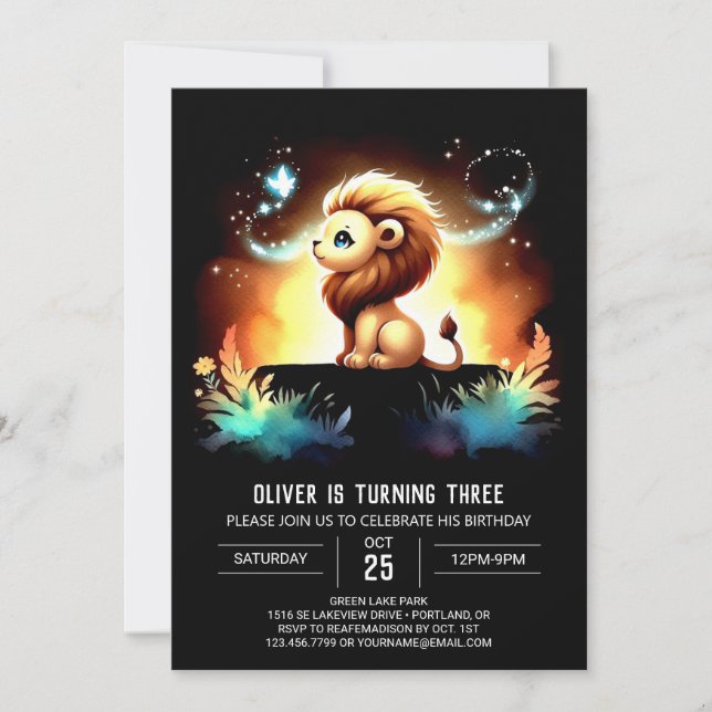 Modern Adorable Lion Birthday Invitation (Front)