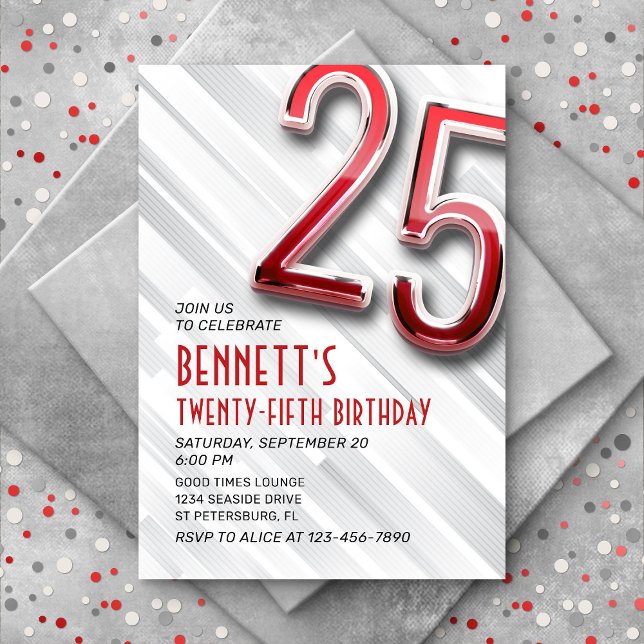 Modern Adult 25th Birthday Invitation (Creator Uploaded)