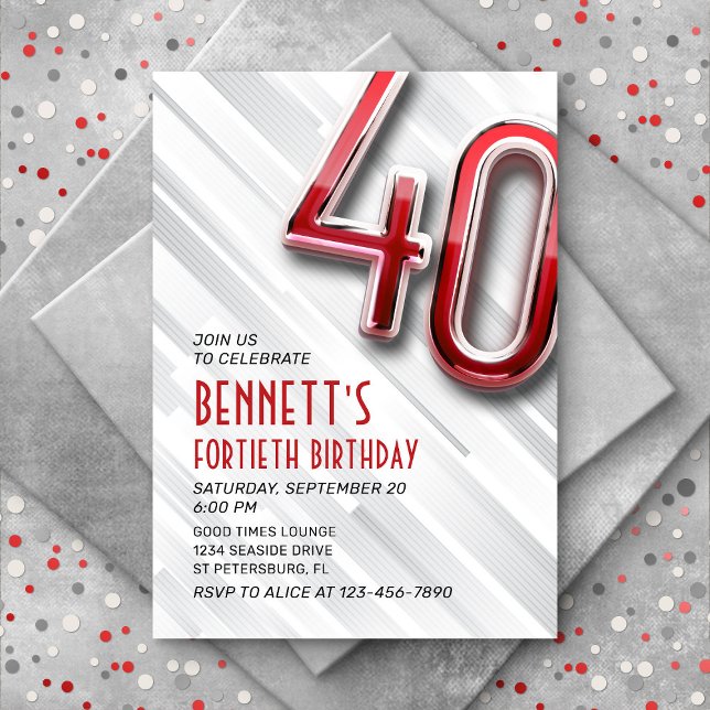 Modern Adult 40th Birthday Invitation (Creator Uploaded)