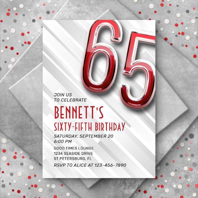 Modern Adult 65th Birthday Invitation (Creator Uploaded)