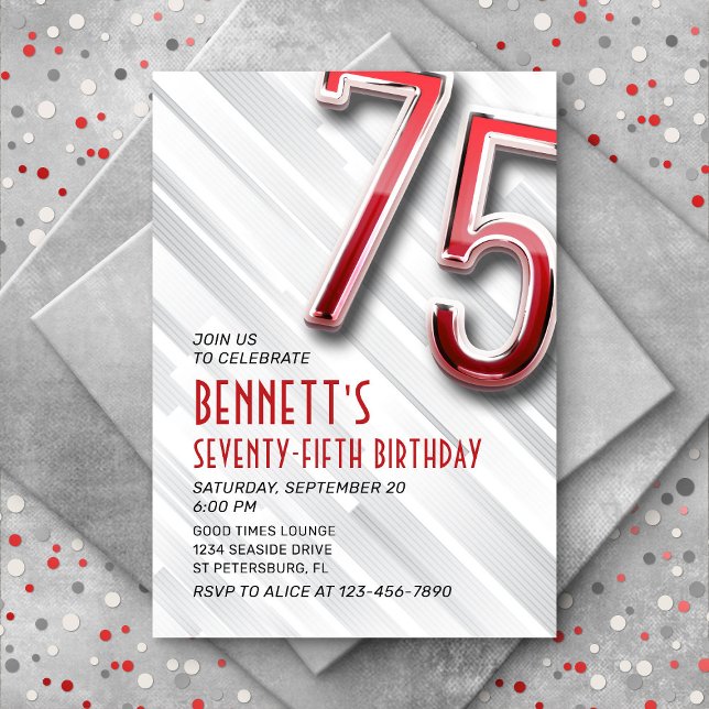 Modern Adult 75th Birthday Invitation (Creator Uploaded)