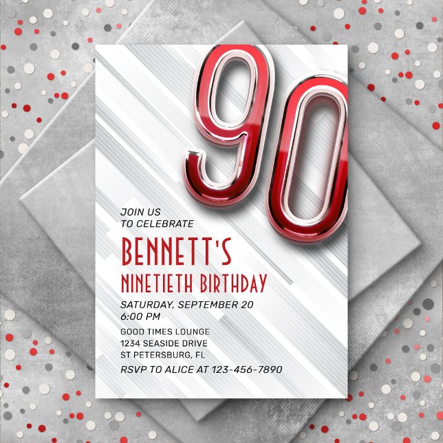 Modern Adult 90th Birthday Invitation (Creator Uploaded)
