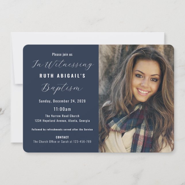 Modern Adult Baptism Custom Photo Invitation (Front)