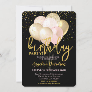 Modern Adult Birthday Blush Pink Gold Invitation