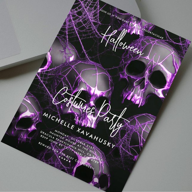 Modern Adult Halloween Party Black Purple Skull  Invitation (Modern Adult Halloween Party Black Purple Skull Invitation
)