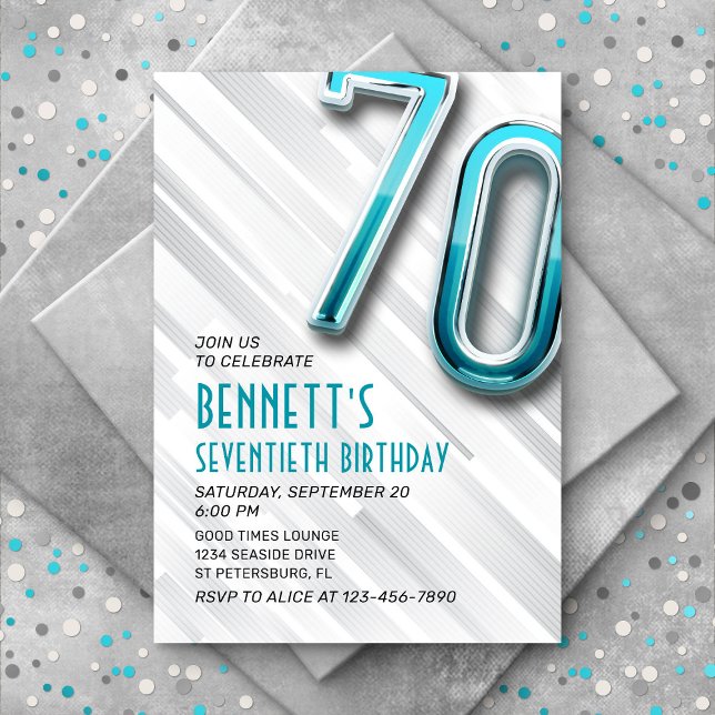 Modern Adult Teal 70th Birthday Invitation (Creator Uploaded)