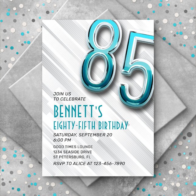 Modern Adult Teal 85th Birthday Invitation (Creator Uploaded)