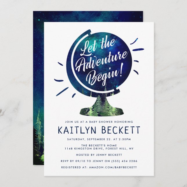 Modern Adventure Travel Globe Baby Shower Invitation (Front/Back)