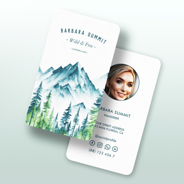 Modern Adventure Travel Mountain Pine Forest  Business Card (Creator Uploaded)