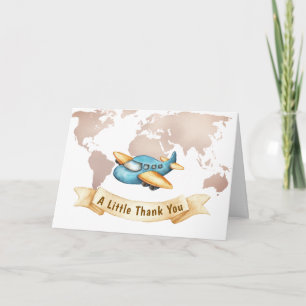 Modern Adventure World Map Airplane Baby Shower  Thank You Card