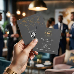 Modern Adventure World Map QR Digital Nomad Square Business Card