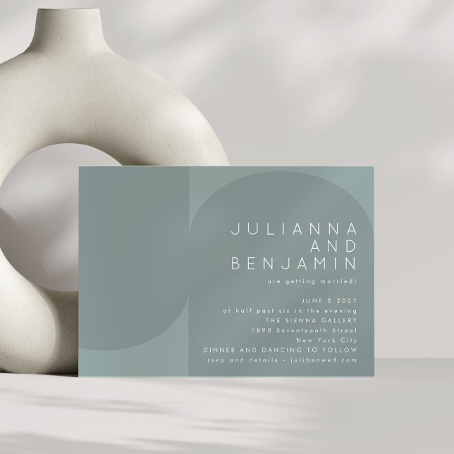 Modern Aesthetic Geometric Dusty Teal Wedding Invitation (Creator Uploaded)