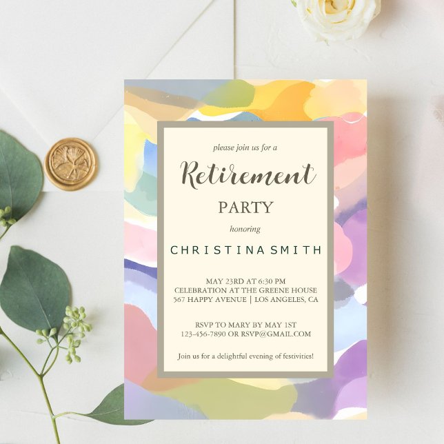 Modern Aesthetic Pastel Spring Retirement Party Invitation (Modern Aesthetic Pastel Spring Retirement Party Invitation)
