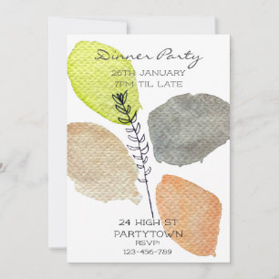 Modern aesthetic watercolor earth colours dinner  invitation