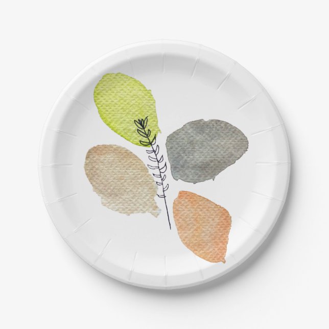 Modern Aesthetic watercolor leaf Paper Plate (Front)