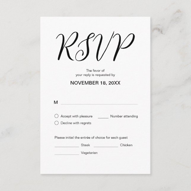 Modern aesthetic, Wedding Dinner RSVP, Respond Enclosure Card (Front)